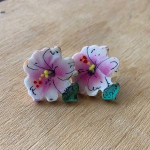 VTG Painted Hibiscus Earrings
